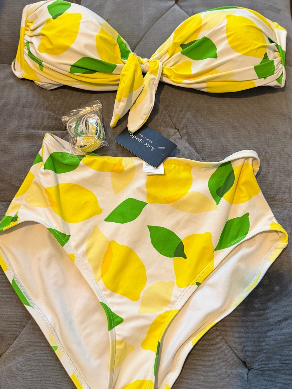kate spade Yellow and Green Lemon-Print One-Piece Swimsuit Top size M bottom S